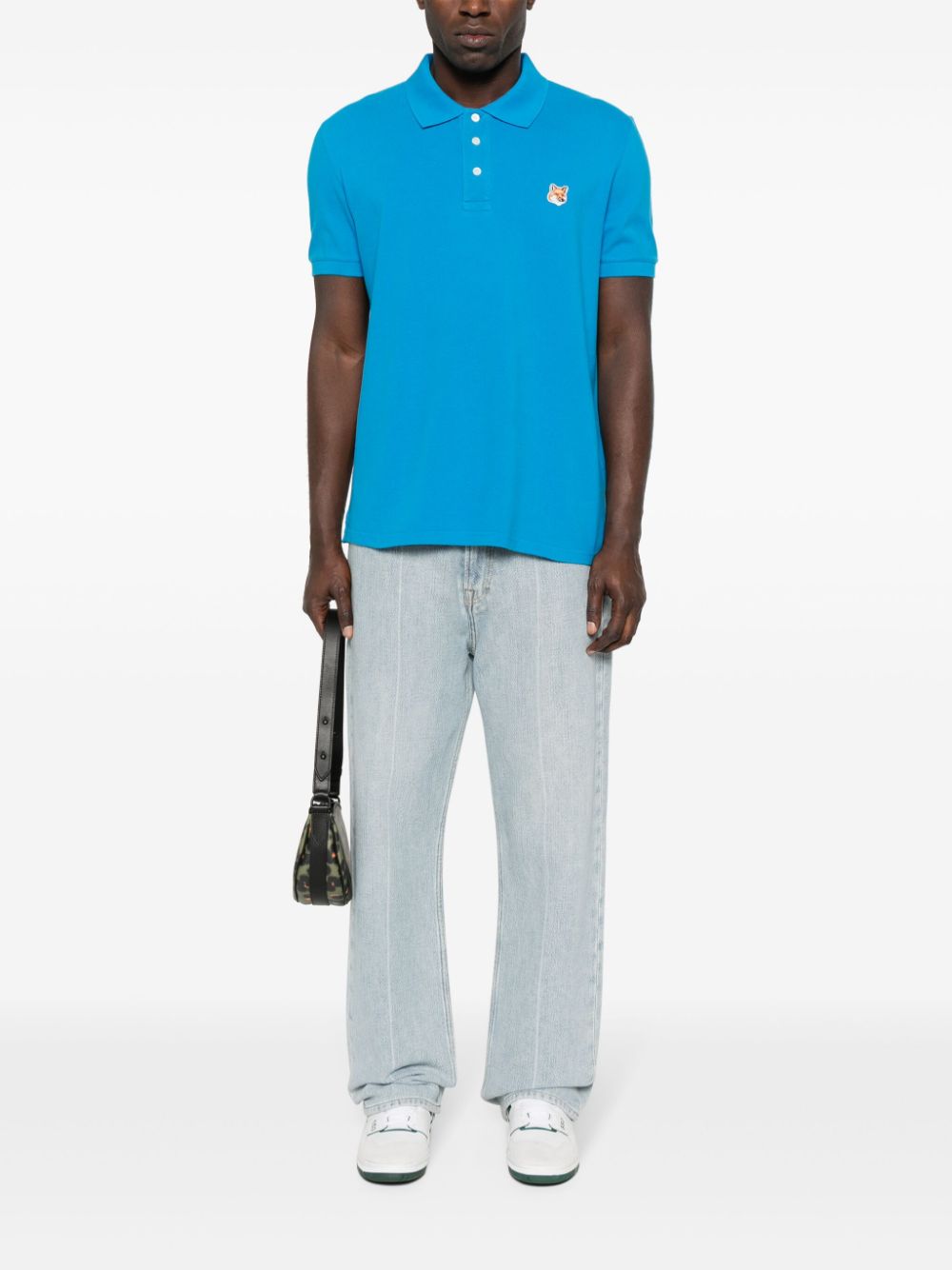 Maison Kitsuné Fox Head Cotton Polo Shirt Blue Men Polo Shirts Maison-Kitsune