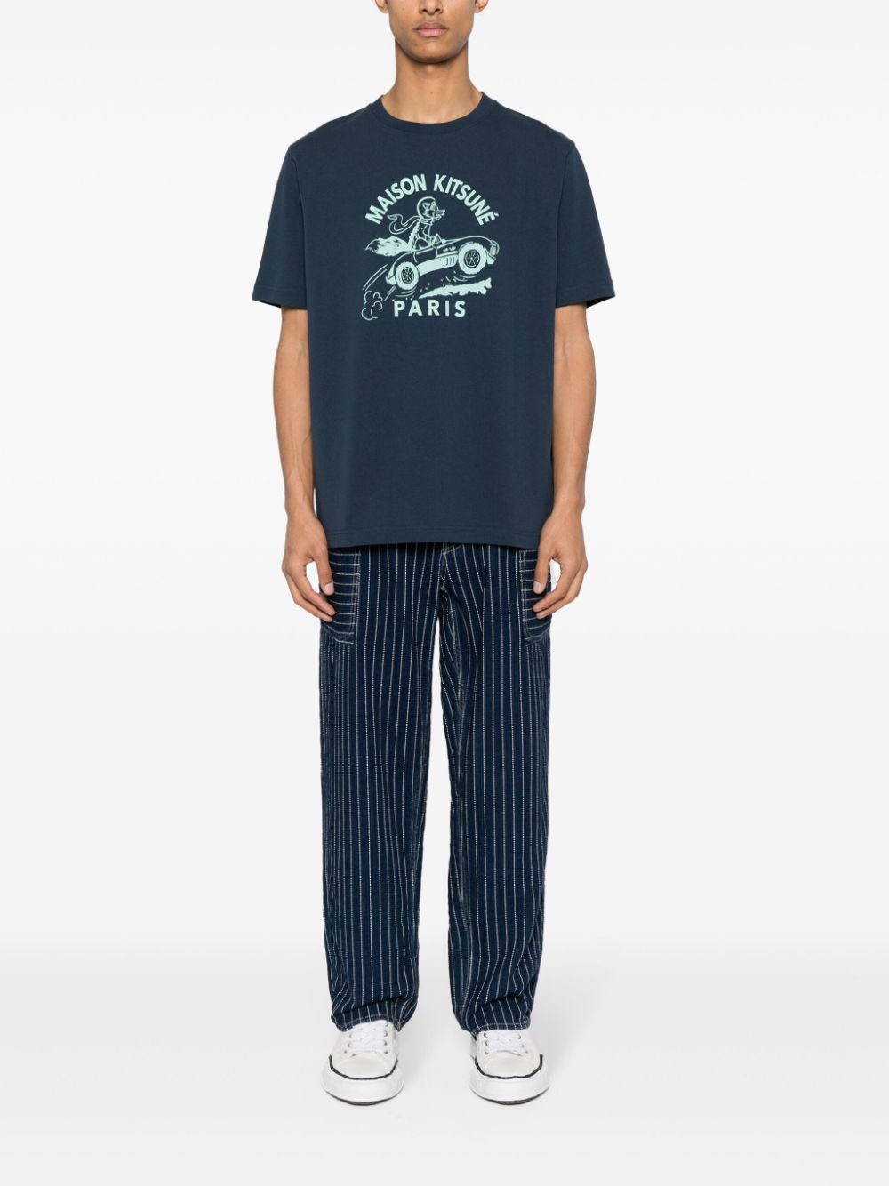 Maison Kitsuné Racing Fox Cotton T-shirt Blue Maison-Kitsune Men T-Shirts