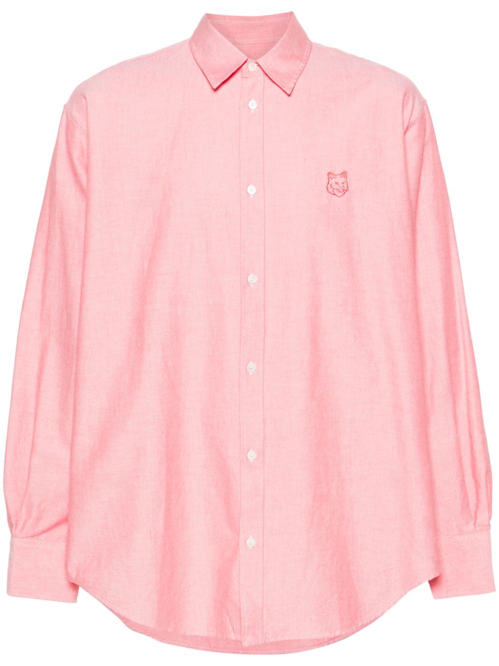 Men Shirts Maison-Kitsune Maison Kitsuné Contour Fox Head-embroidery Cotton Shirt Pink