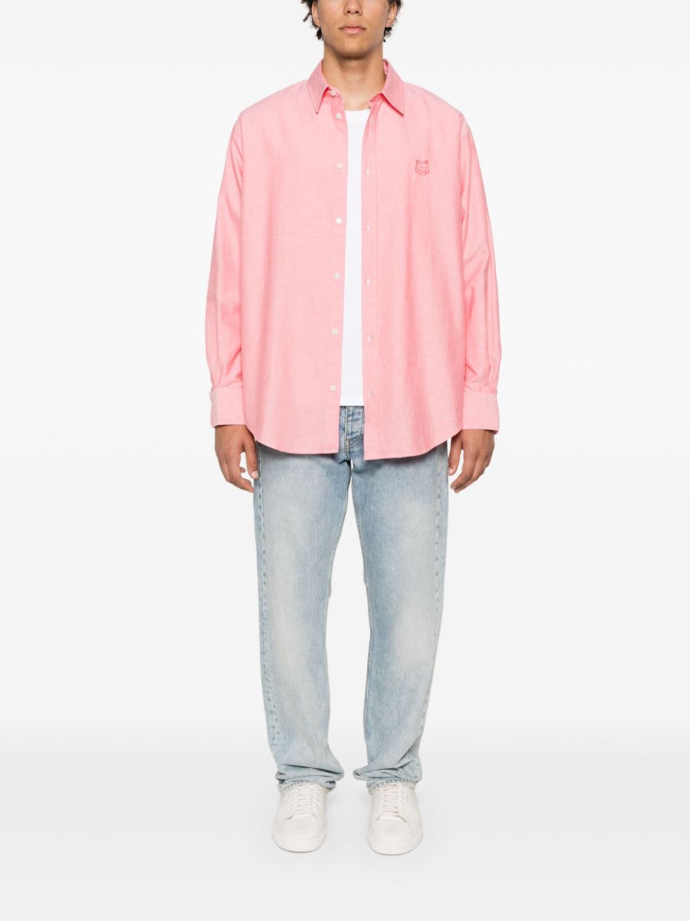 Men Shirts Maison-Kitsune Maison Kitsuné Contour Fox Head-embroidery Cotton Shirt Pink