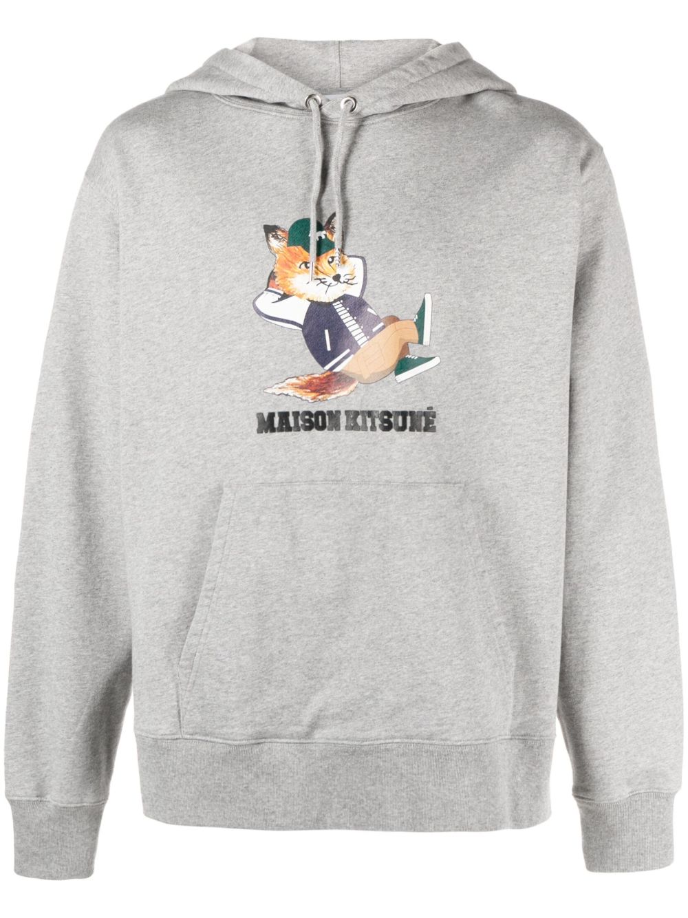Maison Kitsuné logo-print Cotton Hoodie Grey Men Hoodies Maison-Kitsune