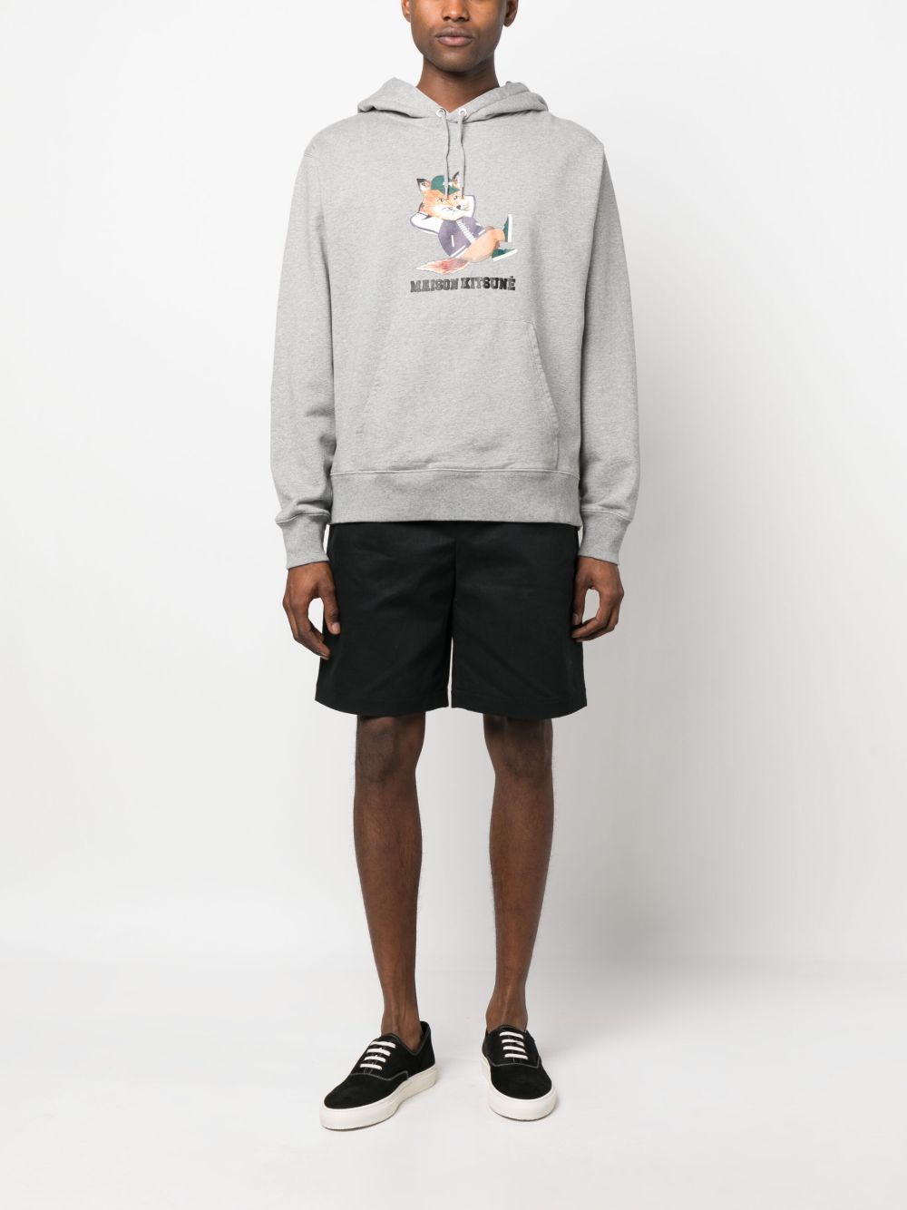 Maison Kitsuné logo-print Cotton Hoodie Grey Men Hoodies Maison-Kitsune