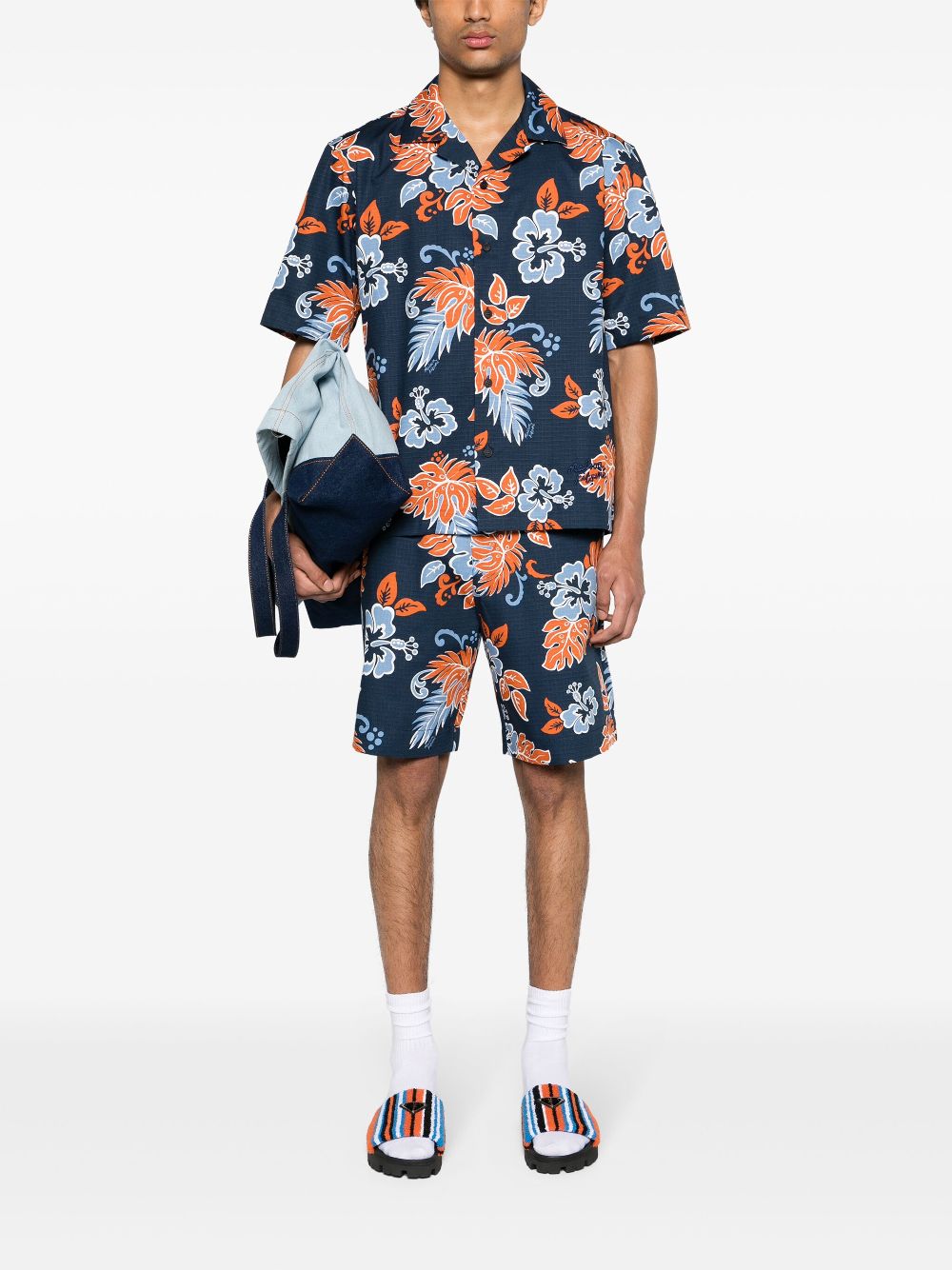 Maison Kitsuné floral-print Ripstop Shorts Blue Maison-Kitsune Men Deck Shorts