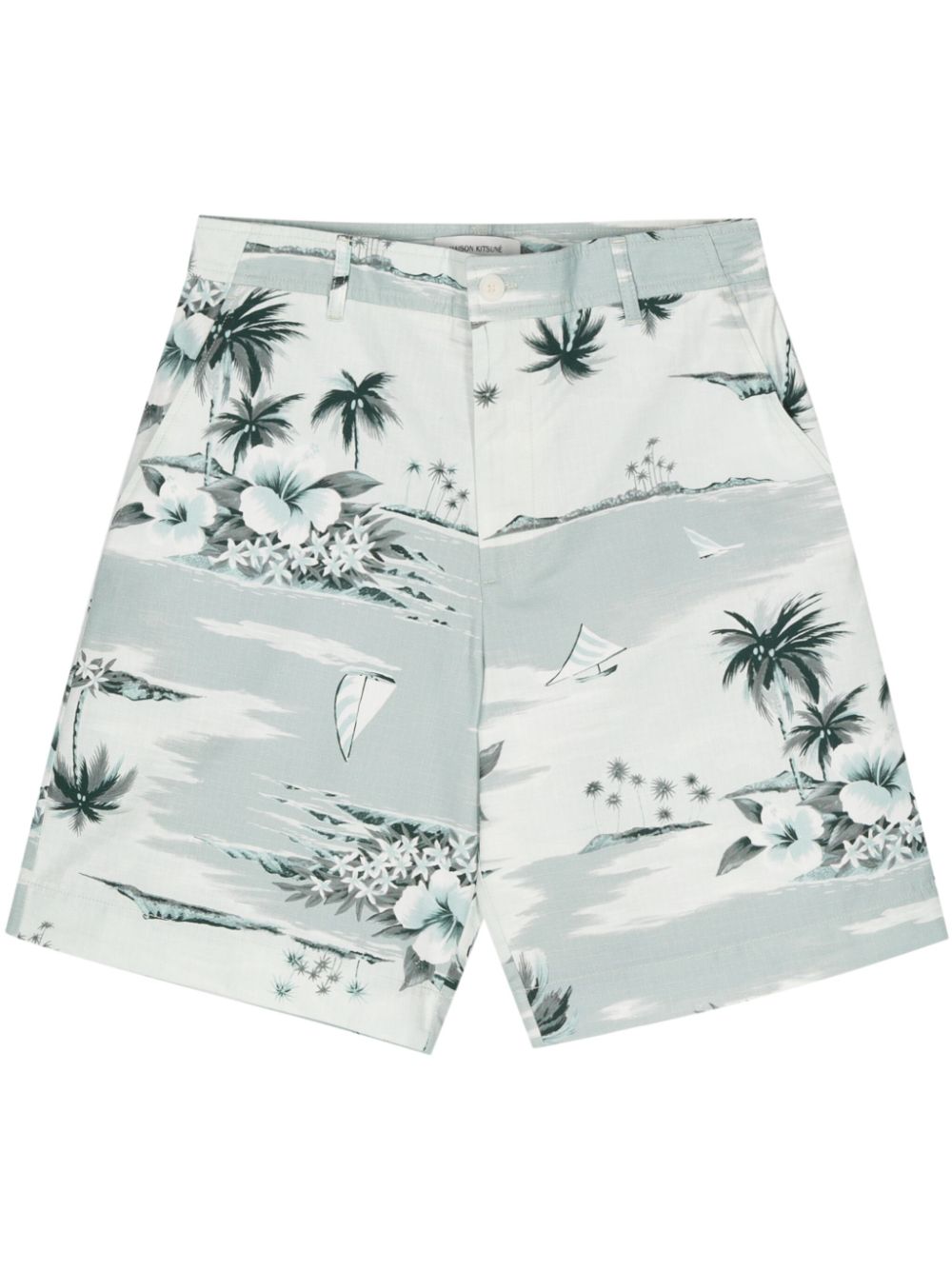 Maison Kitsuné graphic-print Deck Shorts Blue Maison-Kitsune Men Deck Shorts