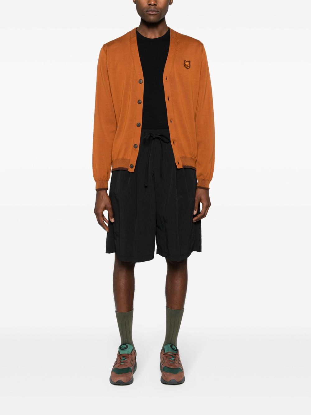 Maison-Kitsune Maison Kitsuné logo-patch Cotton Cardigan Brown Men Cardigans