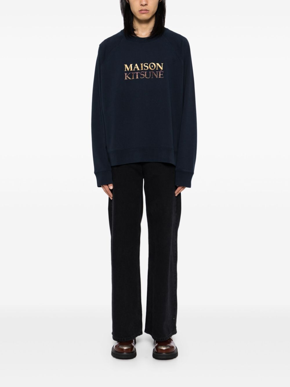 Men Sweatshirts Maison-Kitsune Maison Kitsuné Embroidered Logo Sweater Blue