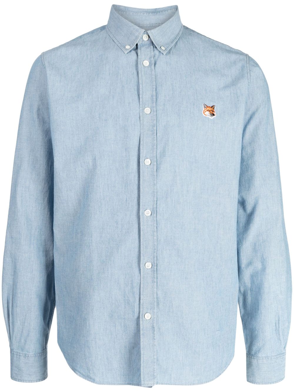 Maison Kitsuné Fox-head Patch Cotton Shirt Blue Maison-Kitsune Men Shirts