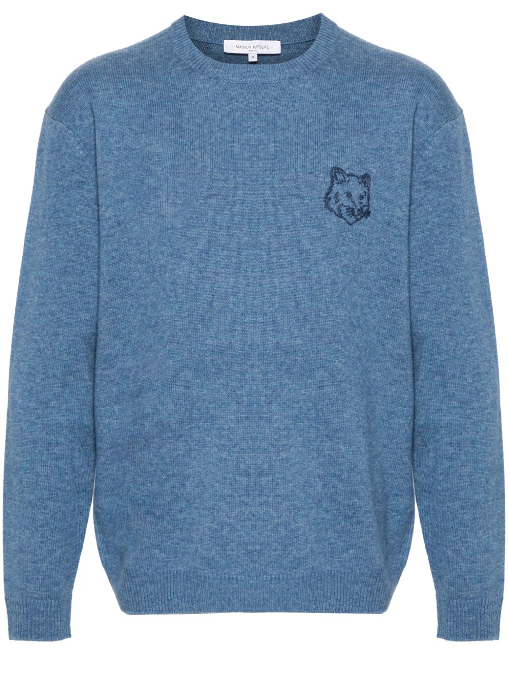 Maison-Kitsune Knitted Sweaters Men Maison Kitsuné Bold Fox Head Embroidered Sweater Blue