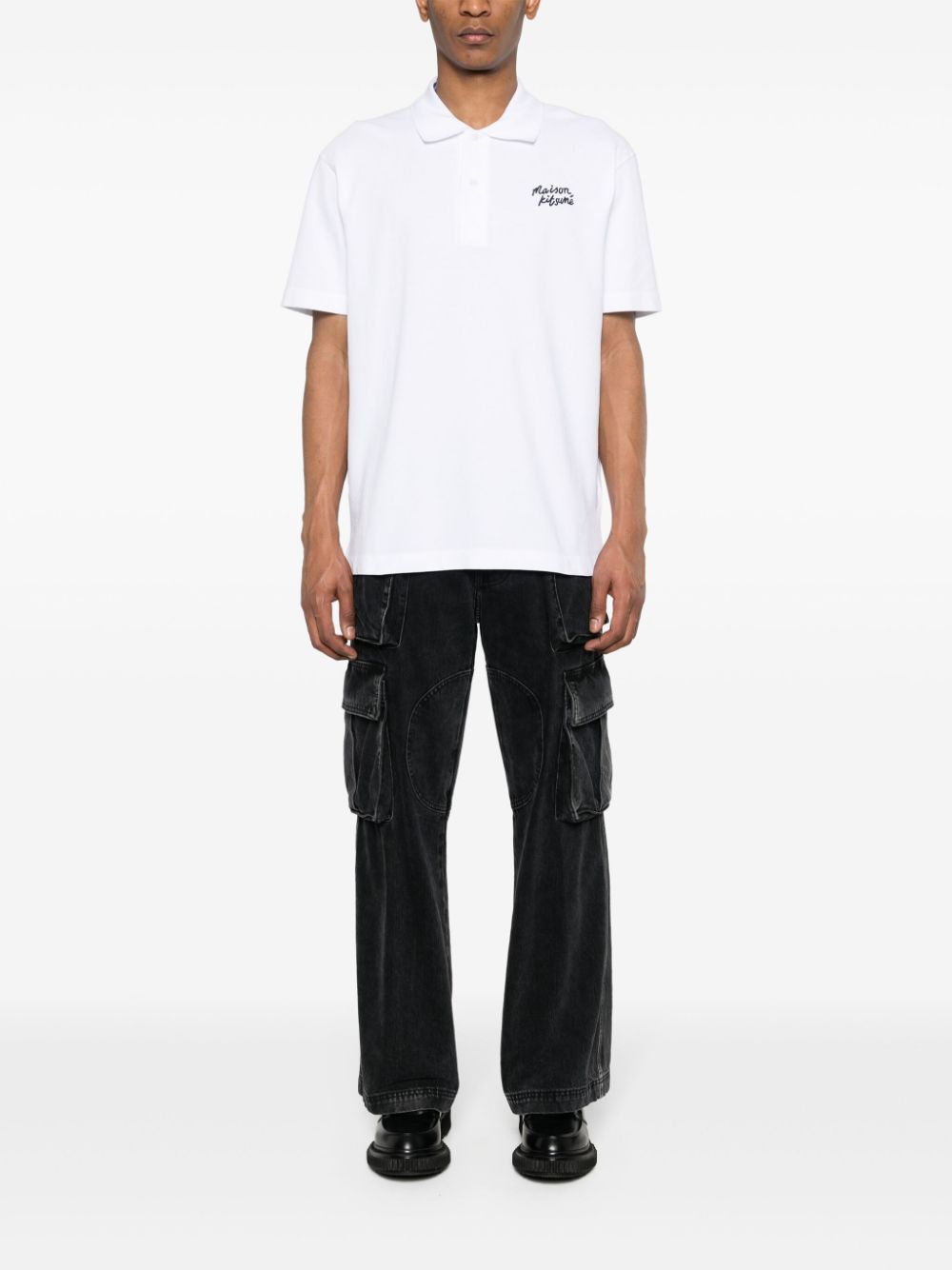 Maison Kitsuné Handwriting Cotton Polo Shirt White Men Polo Shirts Maison-Kitsune