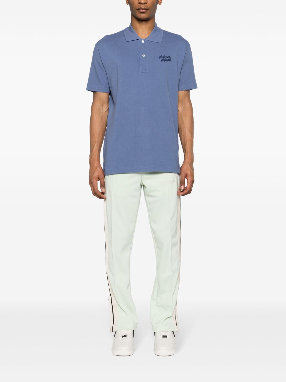 Maison Kitsuné logo-embroidered Cotton Polo Shirt Blue Maison-Kitsune Men Polo Shirts