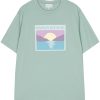Maison-Kitsune T-Shirts Men Maison Kitsuné Sunset Postcard-print Cotton T-shirt Green