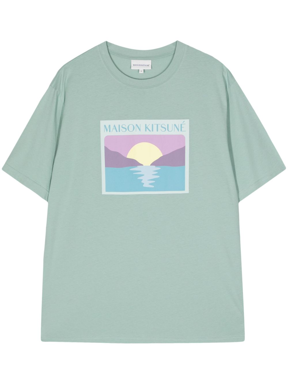Maison-Kitsune T-Shirts Men Maison Kitsuné Sunset Postcard-print Cotton T-shirt Green