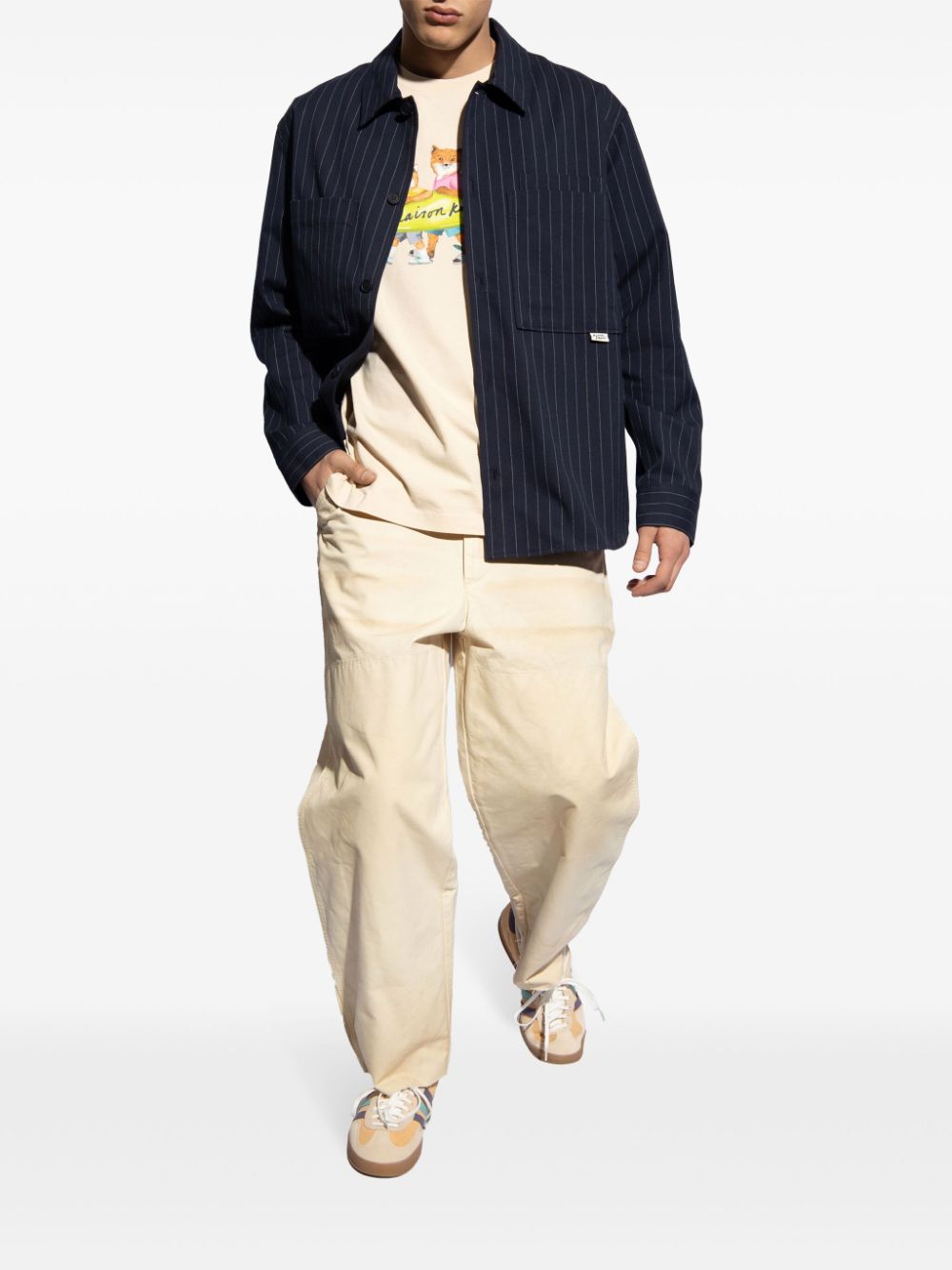Maison-Kitsune Maison Kitsuné Pinstriped Shirt Jacket Blue Men Shirt Jackets