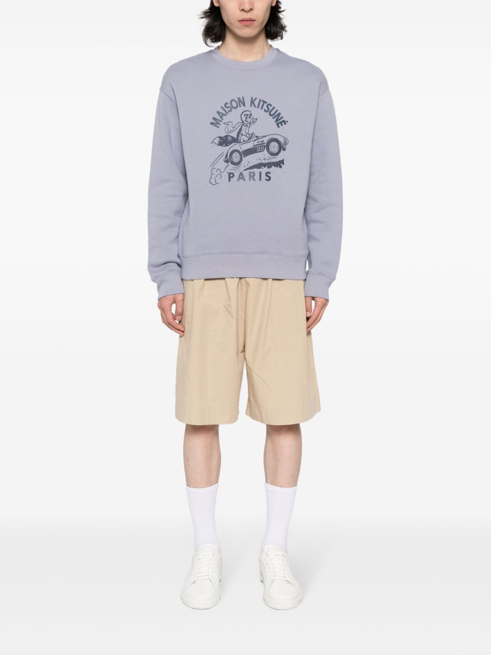 Men Sweatshirts Maison-Kitsune Maison Kitsuné Racing Fox Cotton Sweatshirt Blue