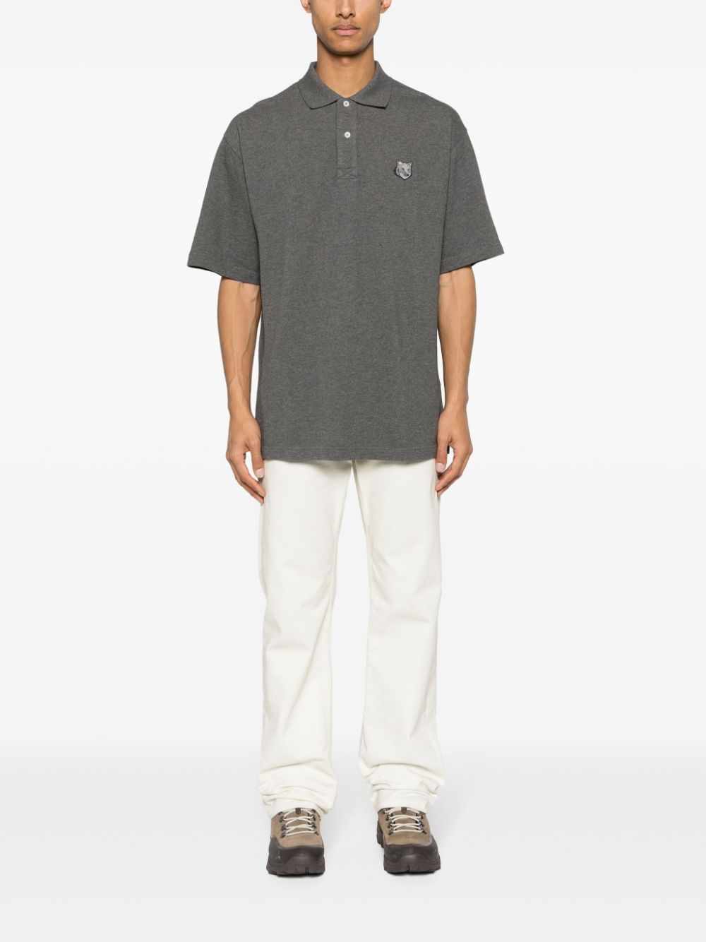 Maison-Kitsune Maison Kitsuné fox-motif Cotton Polo Shirt Grey Men Polo Shirts