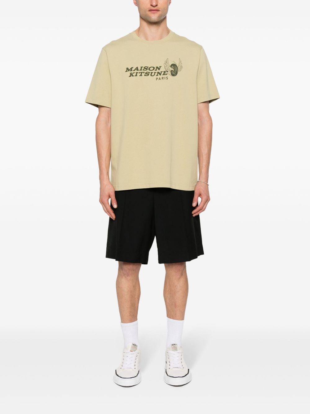 Maison-Kitsune Maison Kitsuné Racing Wheels-print T-shirt Green Men T-Shirts