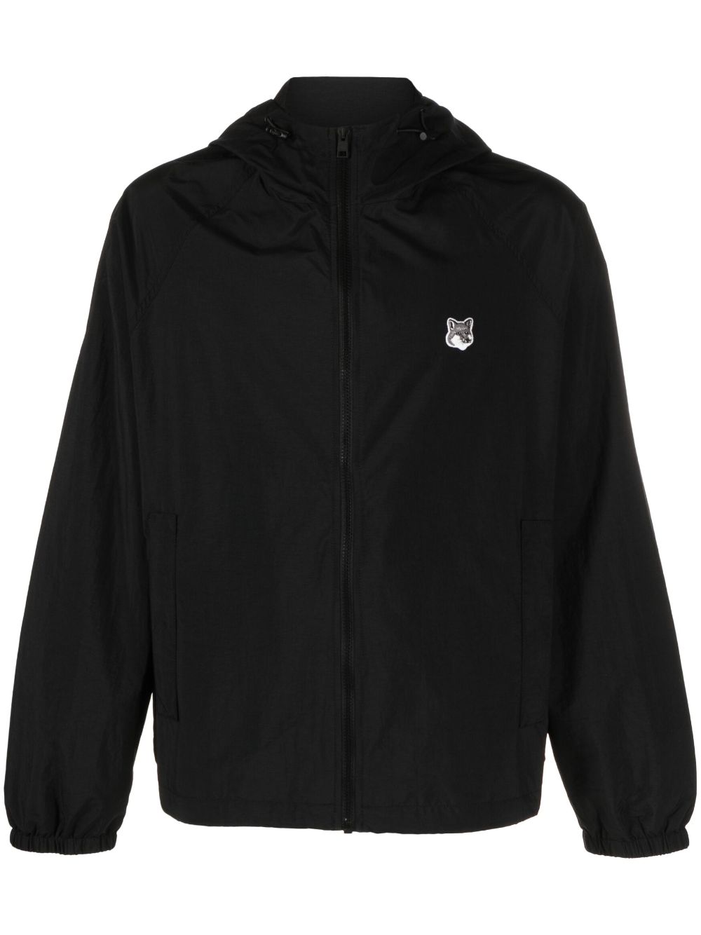 Maison-Kitsune Maison Kitsuné logo-patch zip-up Jacket Black Men Hooded Jackets