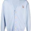 Men Cardigans Maison-Kitsune Maison Kitsuné logo-patch fine-knit Cardigan Blue