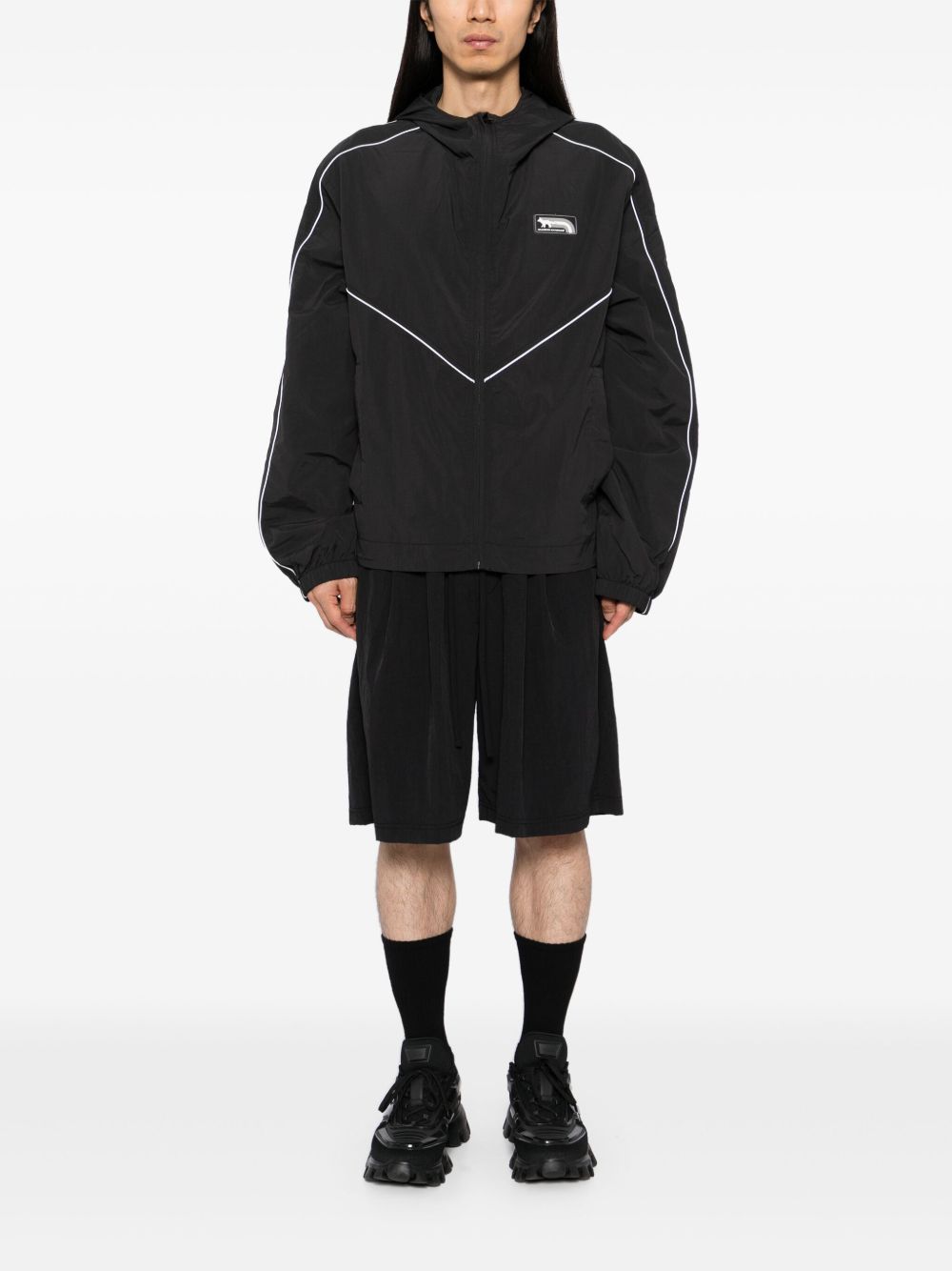 Maison-Kitsune Maison Kitsuné Contrast Piping Hooded Jacket Black Men Sport Jackets & Windbreakers