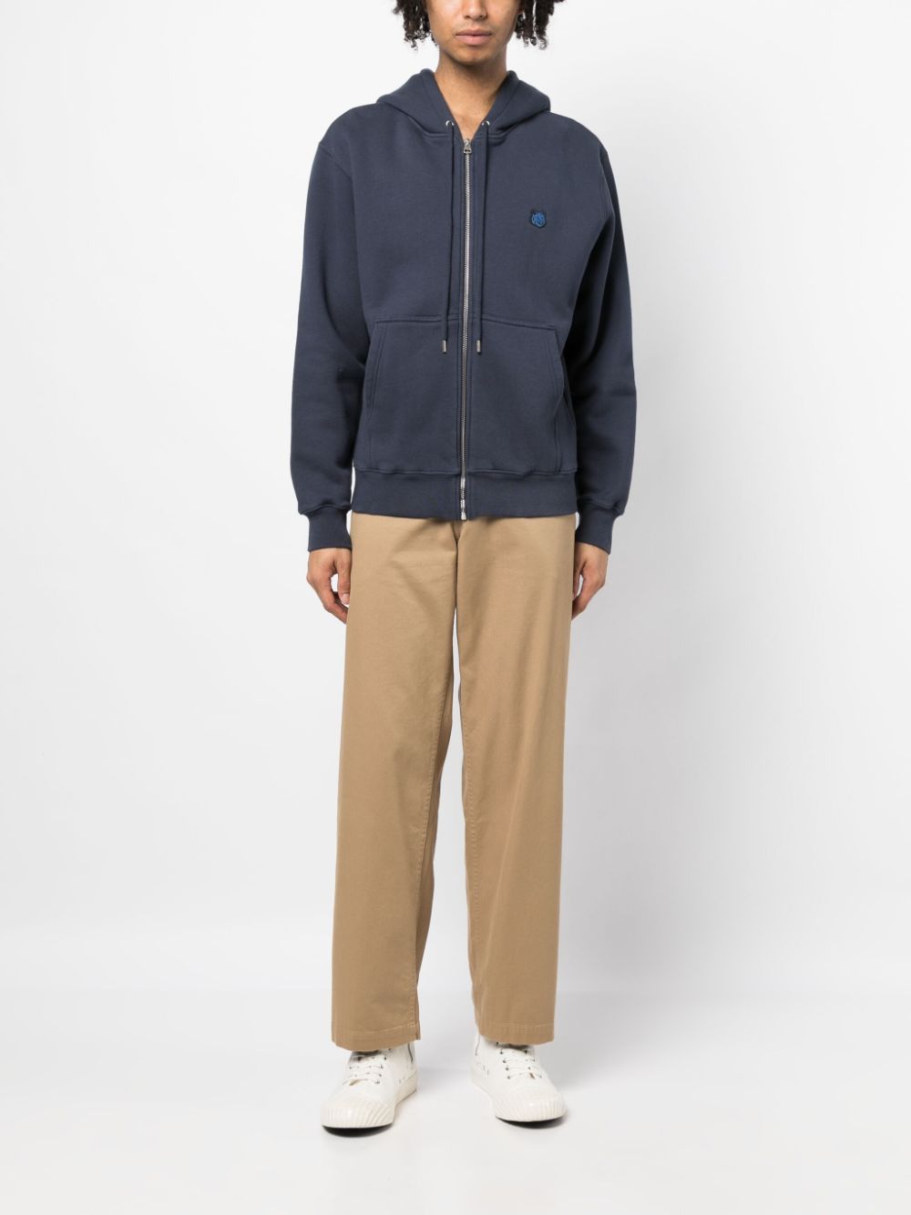 Maison-Kitsune Maison Kitsuné Fox-patch Cotton Drawstring Hoodie Blue Men Hooded Jackets