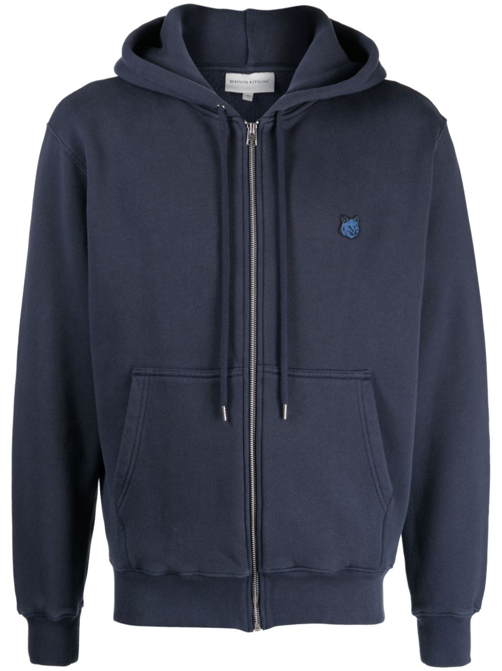 Maison-Kitsune Maison Kitsuné Fox-patch Cotton Drawstring Hoodie Blue Men Hooded Jackets