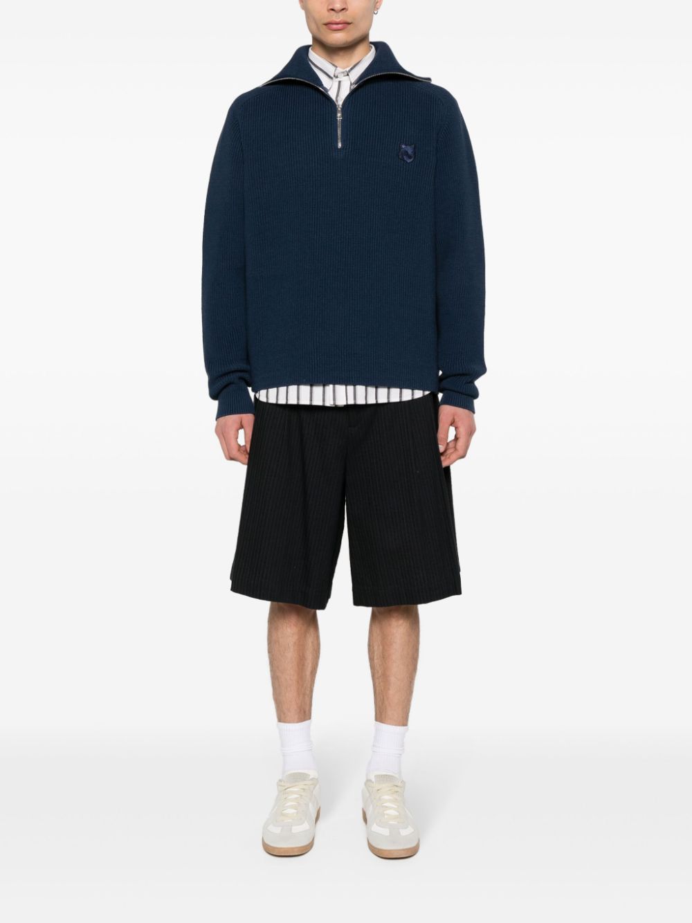 Maison Kitsuné fox-motif Knitted Jumper Blue Maison-Kitsune Men Knitted Sweaters