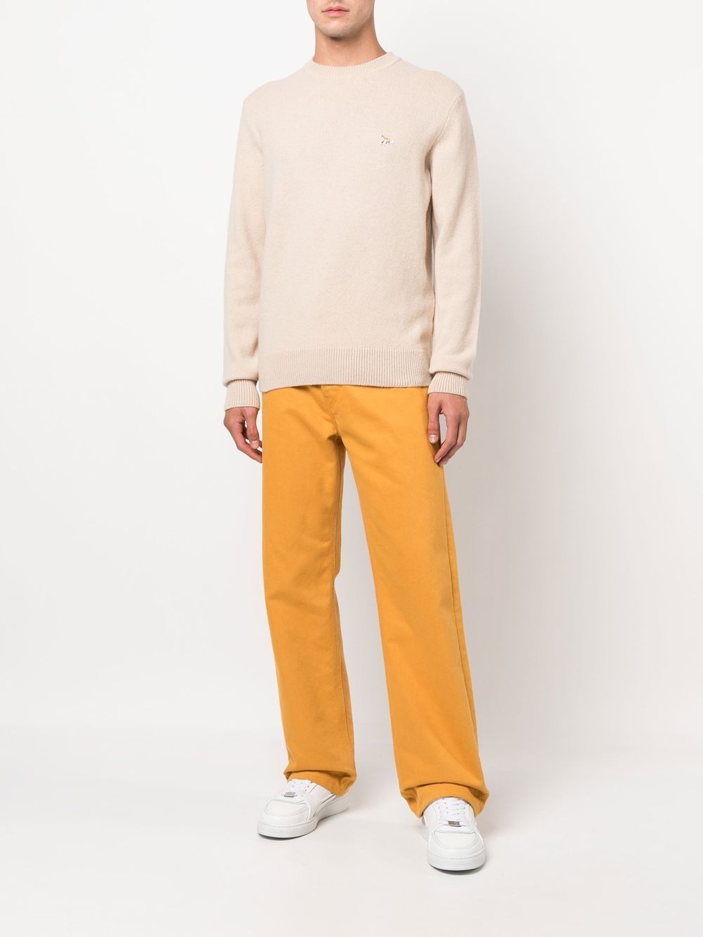 Maison-Kitsune Maison Kitsuné logo-patch Wool Jumper Neutrals Men Knitted Sweaters