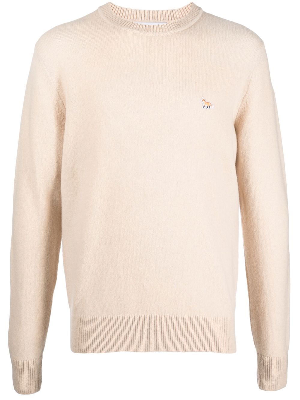 Maison-Kitsune Maison Kitsuné logo-patch Wool Jumper Neutrals Men Knitted Sweaters