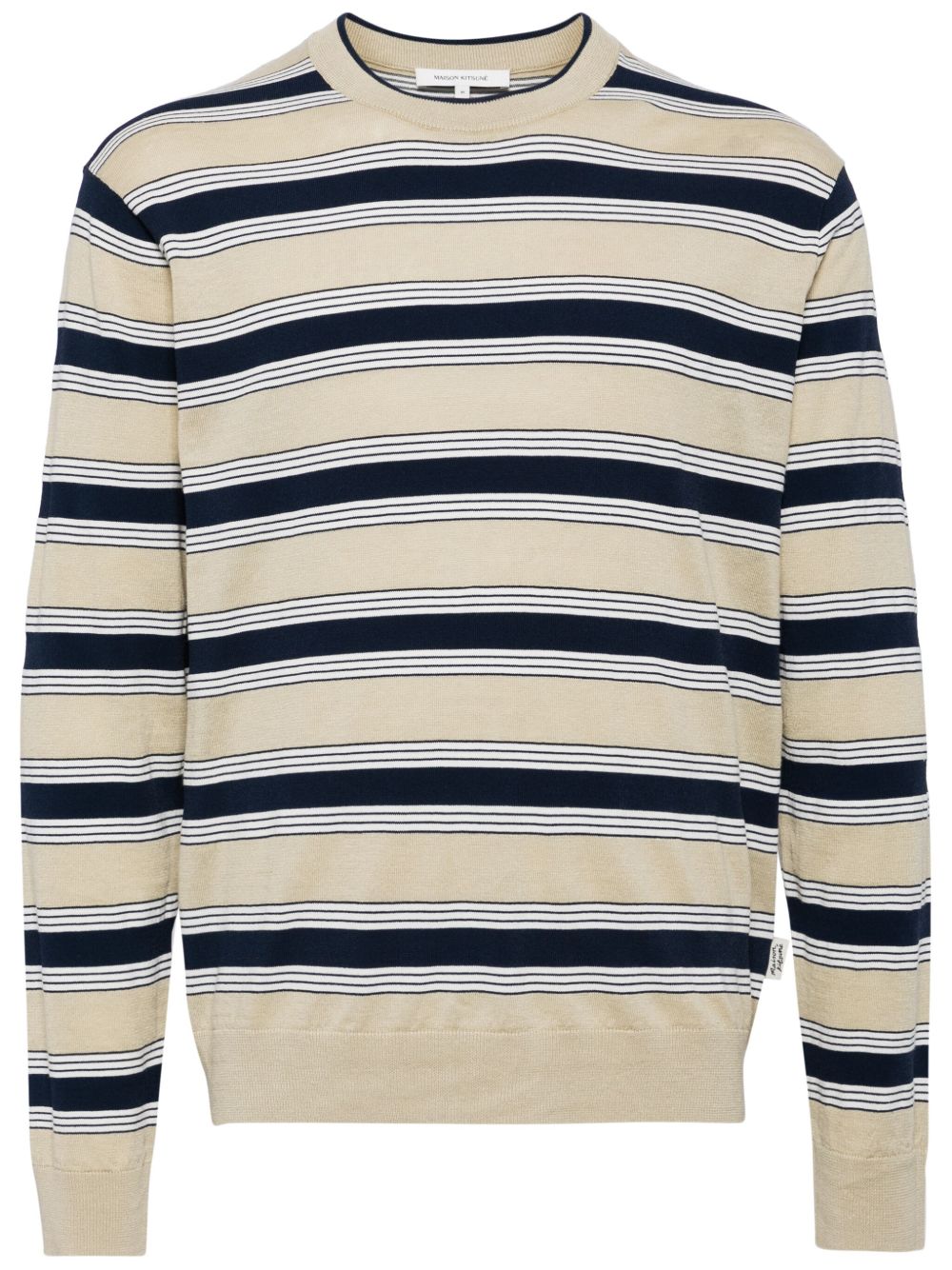 Men Sweatshirts Maison-Kitsune Maison Kitsuné Stripe Print Cotton Blend Sweater Neutrals