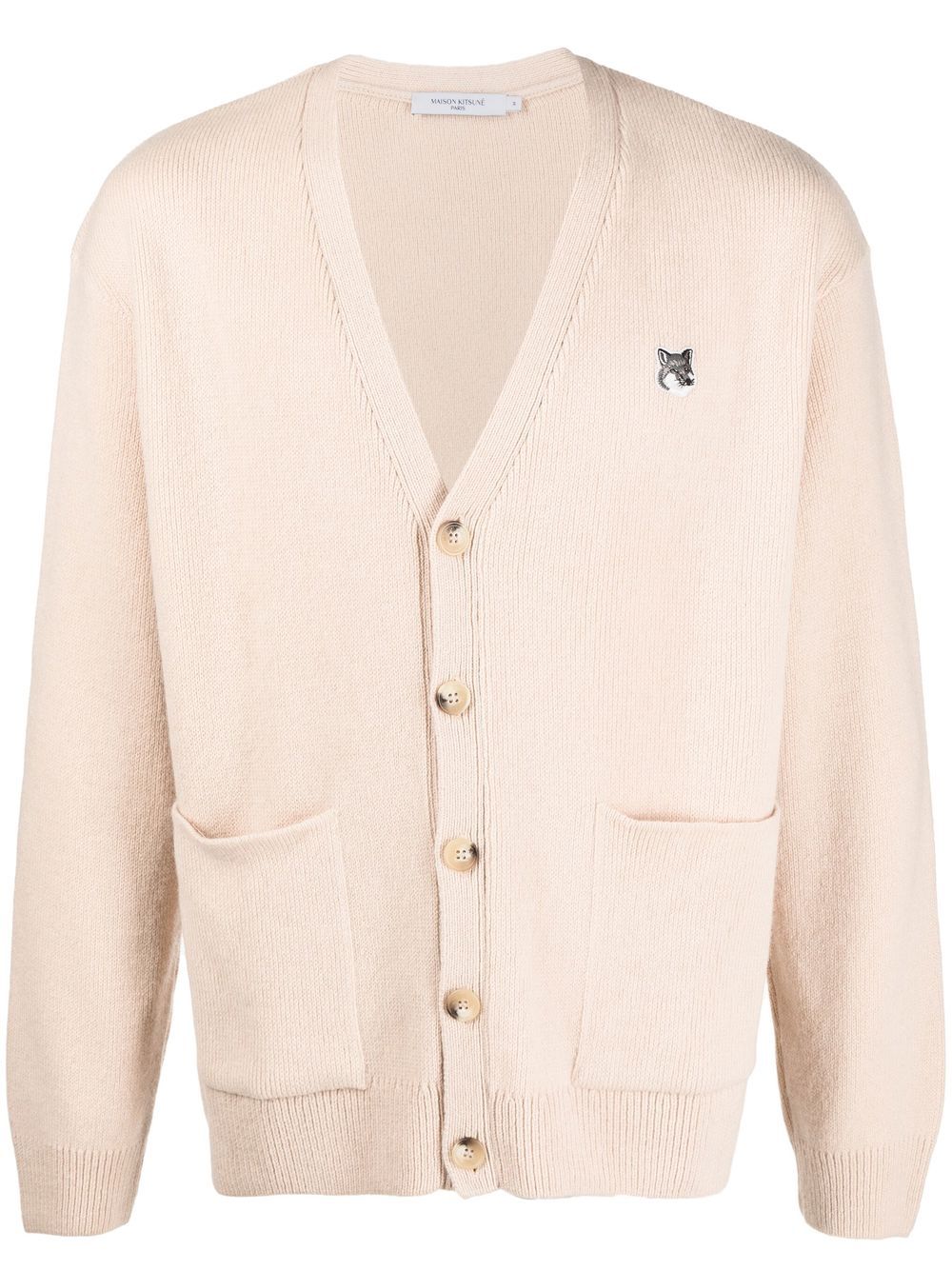 Maison-Kitsune Cardigans Men Maison Kitsuné Fox Head Patch Wool Cardigan Neutrals