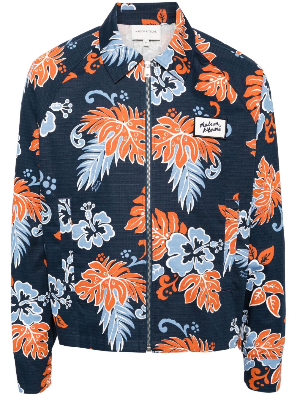 Maison Kitsuné floral-print zip-up Cotton Jacket Blue Maison-Kitsune Men Shirt Jackets