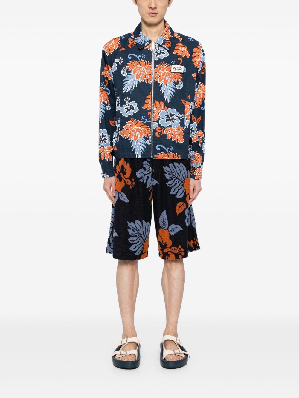 Maison Kitsuné floral-print zip-up Cotton Jacket Blue Maison-Kitsune Men Shirt Jackets