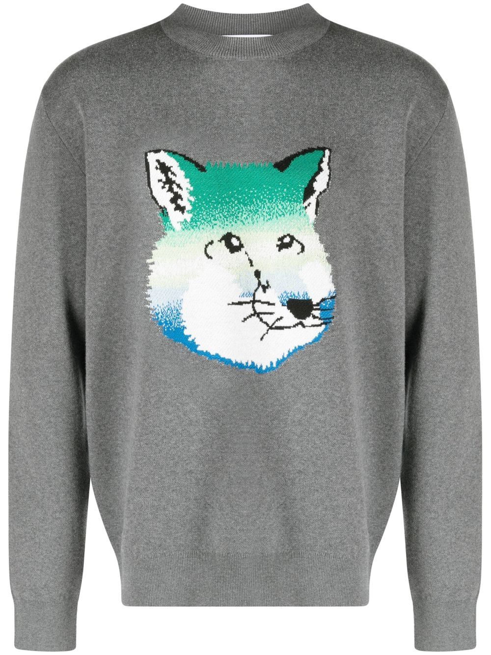Maison Kitsuné Vibrant Fox Head Intarsia Pullover Grey Men Knitted Sweaters Maison-Kitsune