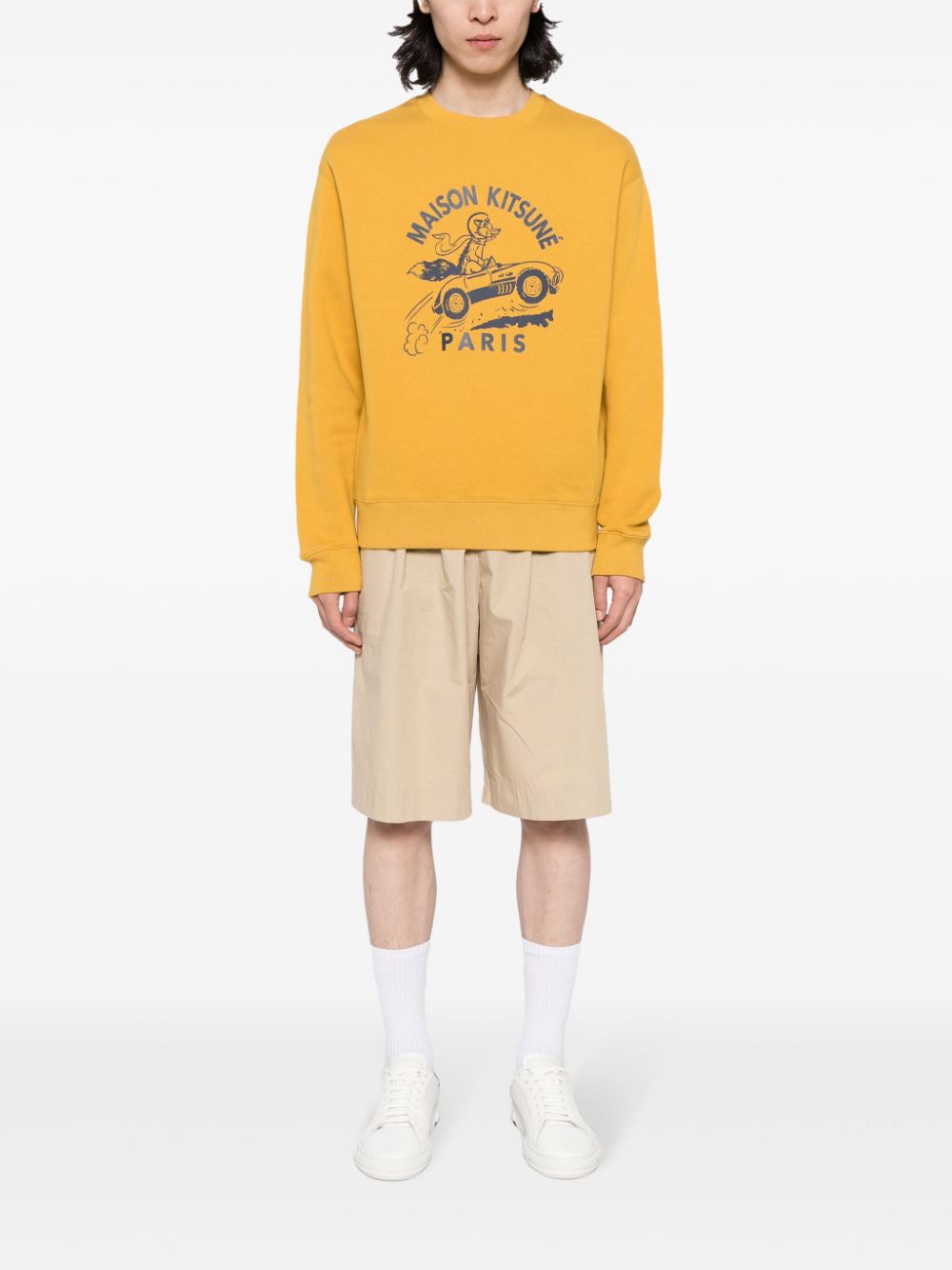 Men Sweatshirts Maison-Kitsune Maison Kitsuné Racing Fox Cotton Sweatshirt Yellow