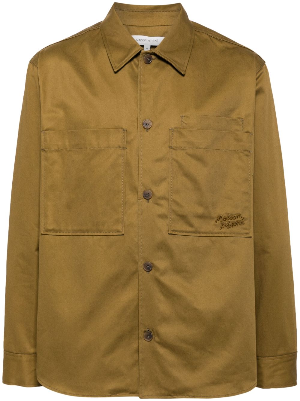 Men Shirts Maison-Kitsune Maison Kitsuné logo-embroidered Cotton Shirt Green