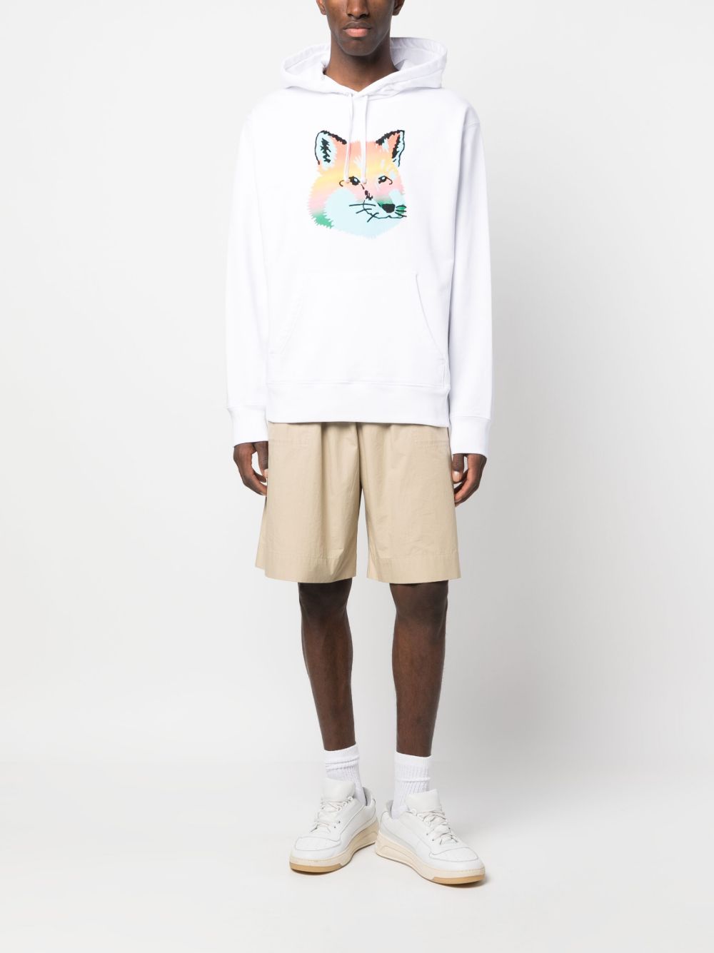 Maison-Kitsune Hoodies Men Maison Kitsuné fox-print Cotton Hoodie White