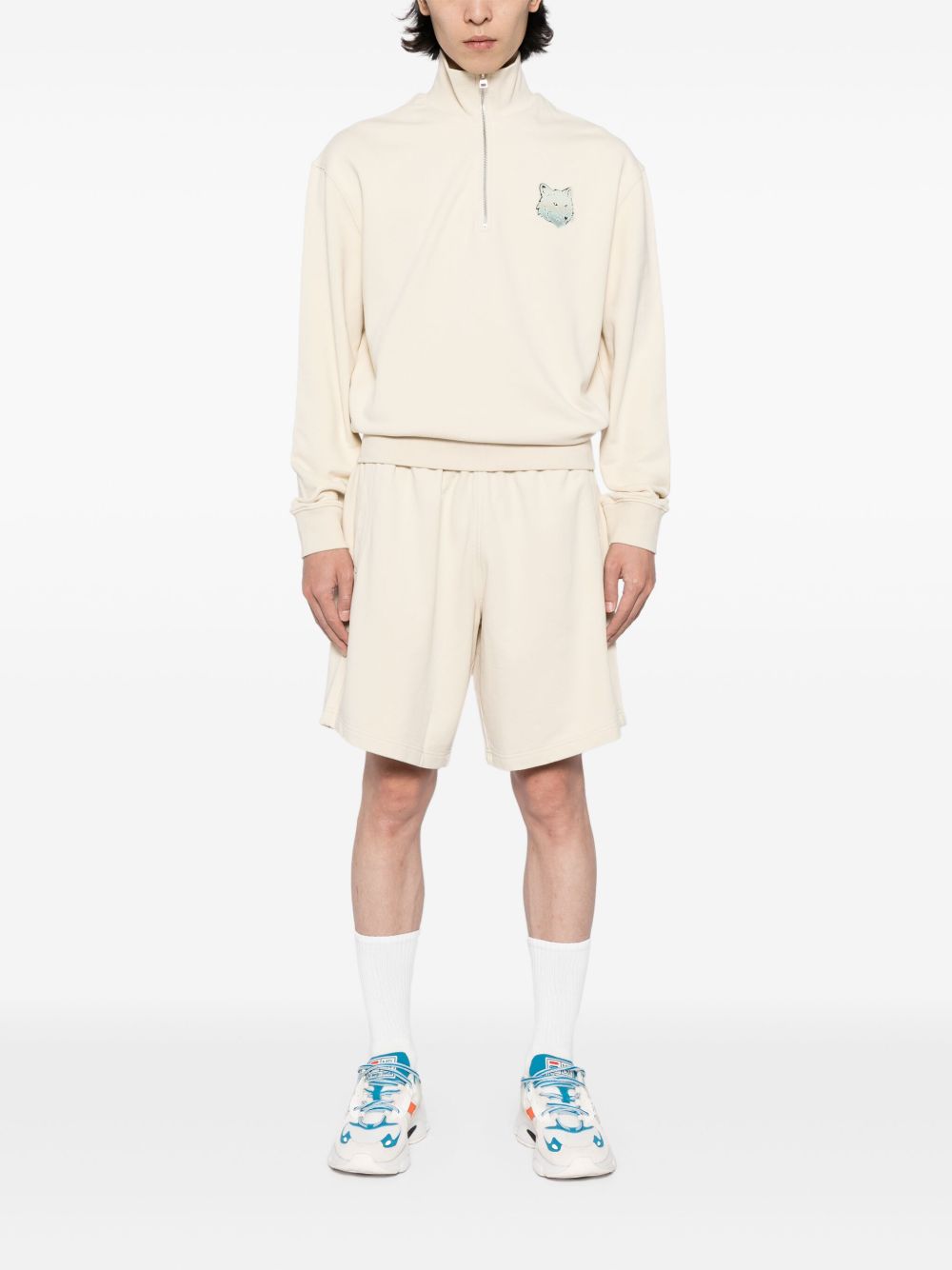Maison Kitsuné Fox Head-print Cotton Track Shorts Neutrals Men Track & Running Shorts Maison-Kitsune