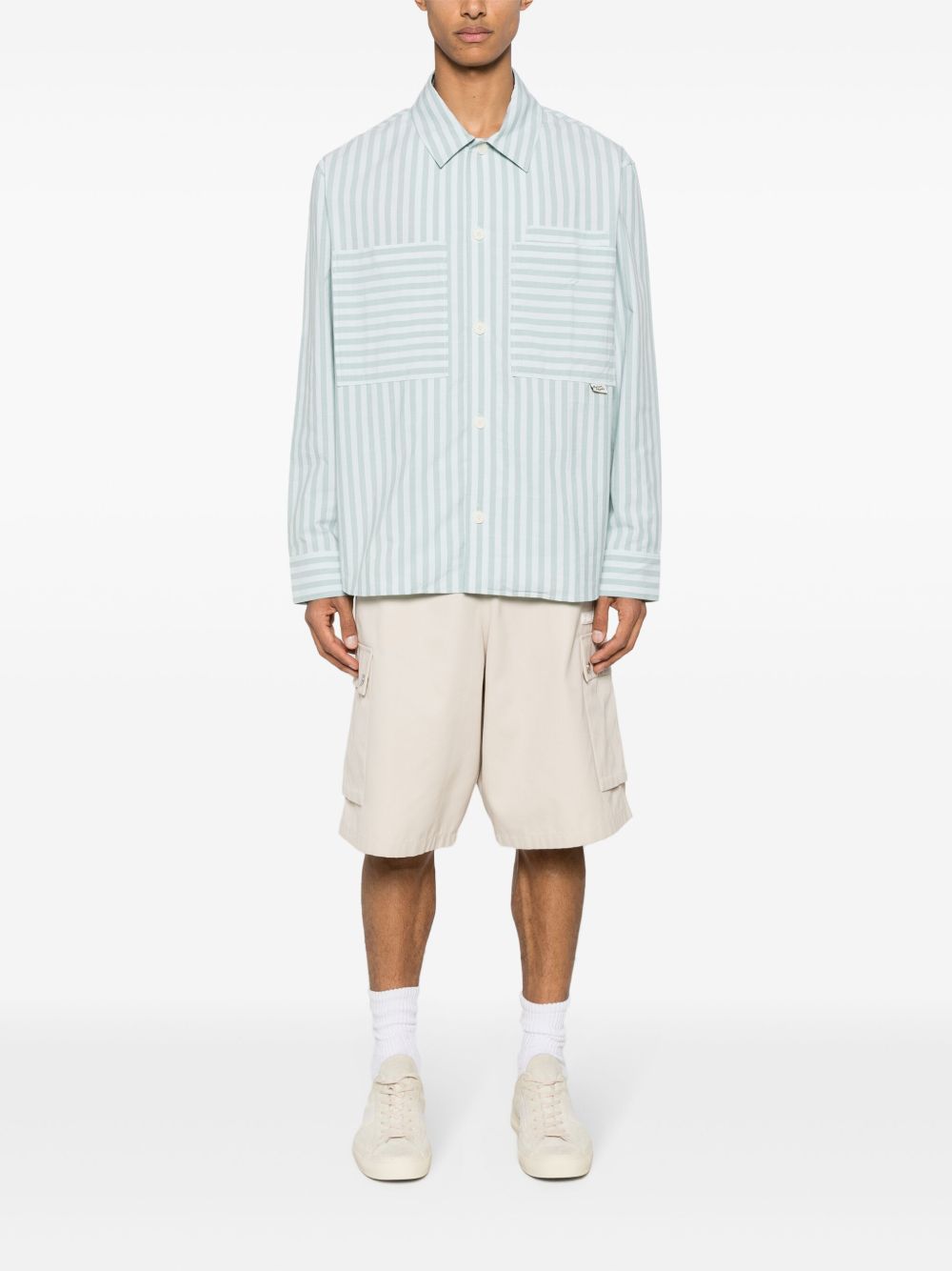 Men Shirts Maison-Kitsune Maison Kitsuné Striped Cotton Shirt Blue