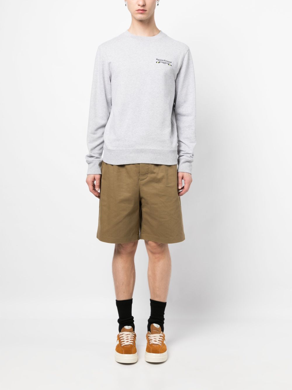 Maison-Kitsune Sweatshirts Men Maison Kitsuné logo-embroidered Cotton Sweatshirt Grey