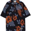 Maison-Kitsune Maison Kitsuné floral-print towelling-finish Polo Shirt Blue Men Polo Shirts
