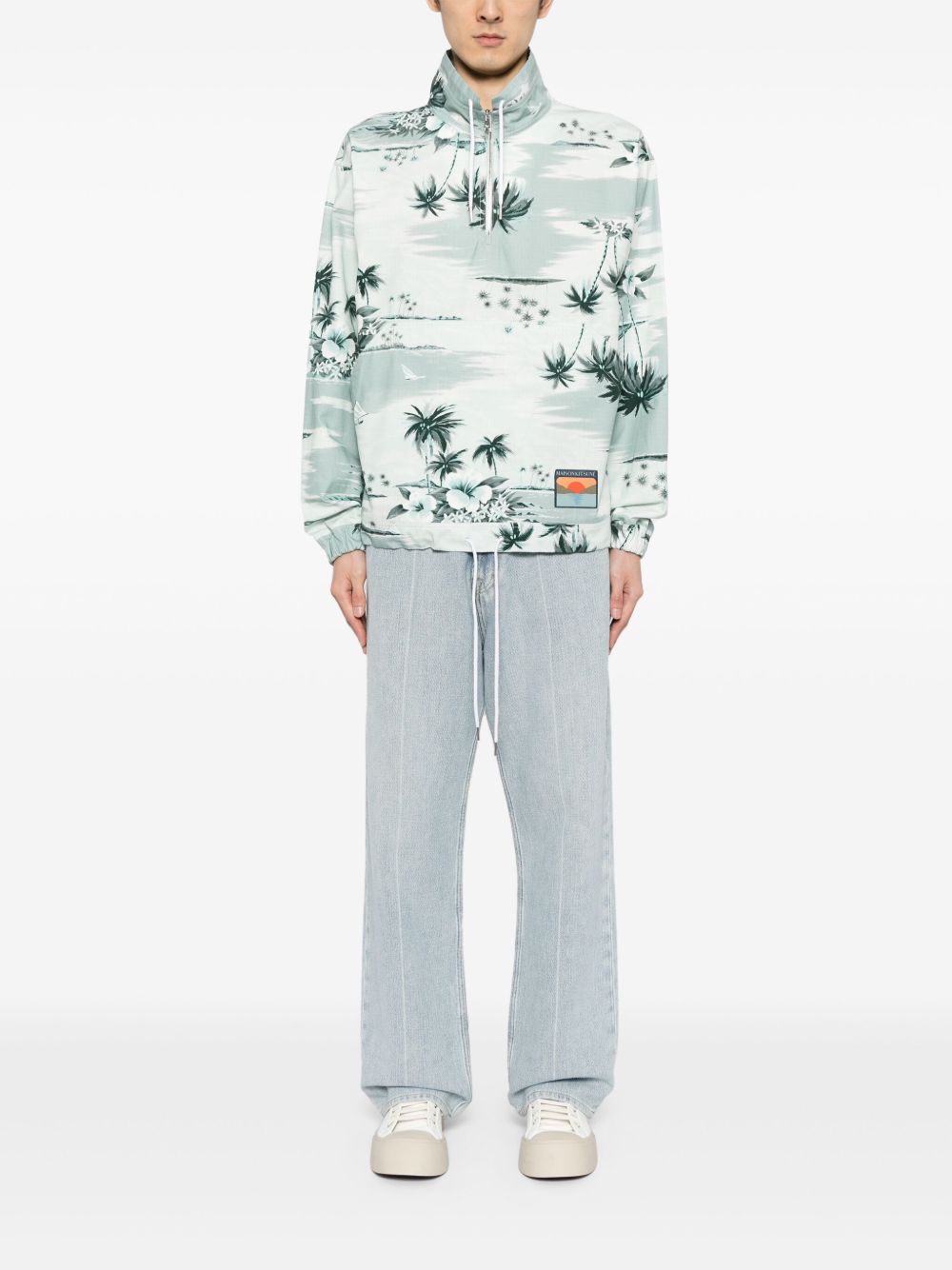 Maison Kitsuné graphic-print Cotton Jacket Blue Maison-Kitsune Men Sport Jackets & Windbreakers