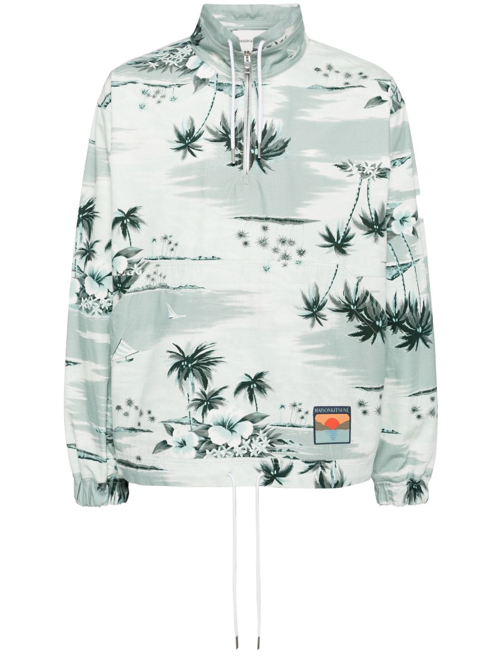 Maison Kitsuné graphic-print Cotton Jacket Blue Maison-Kitsune Men Sport Jackets & Windbreakers
