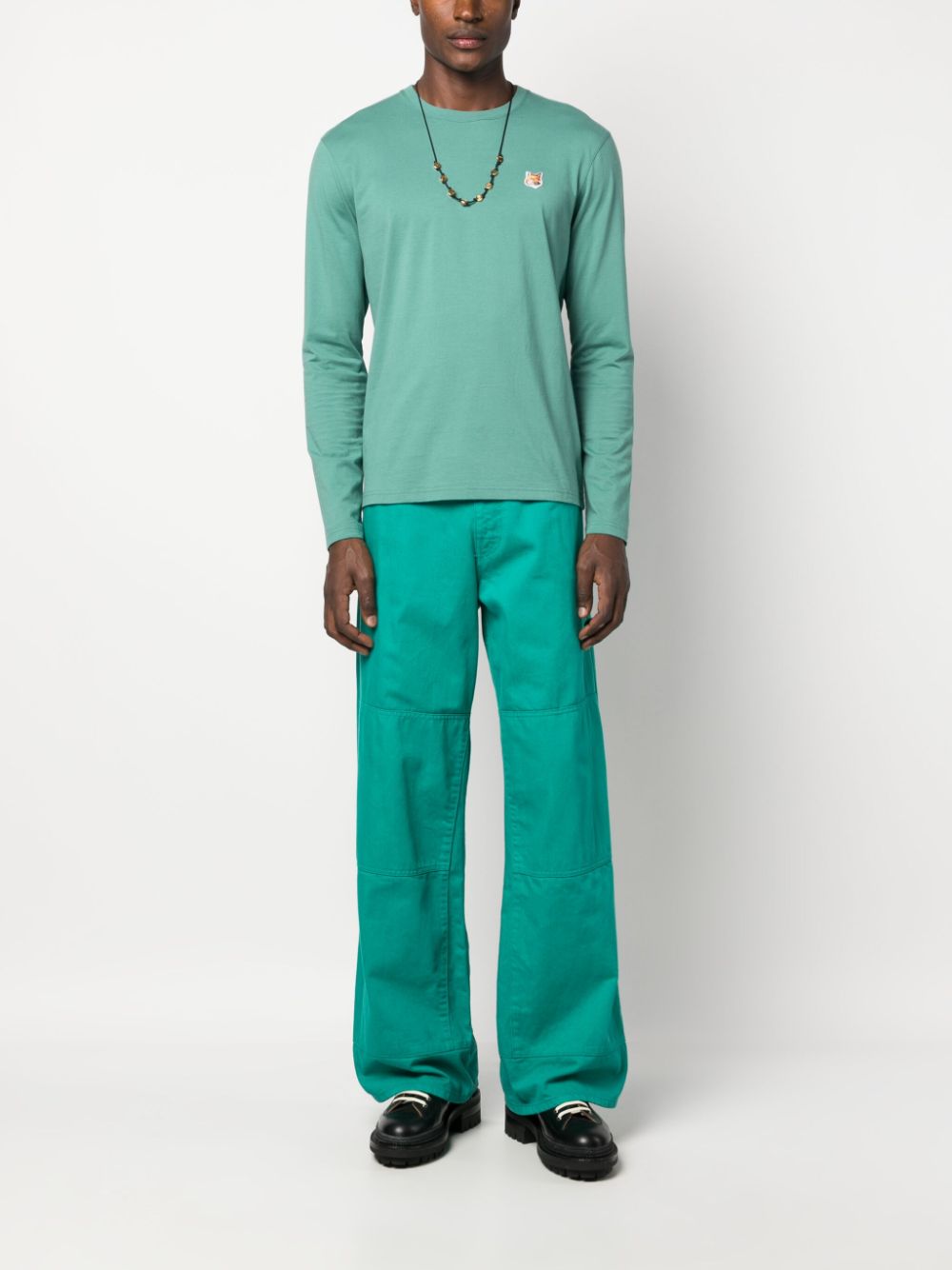 Maison-Kitsune Maison Kitsuné logo-appliqué Cotton t-shirt Green Men T-Shirts