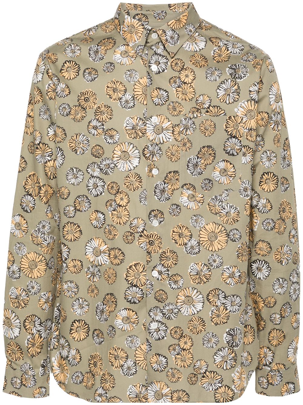 Maison-Kitsune Shirts Men Maison Kitsuné floral-print Cotton Shirt Green