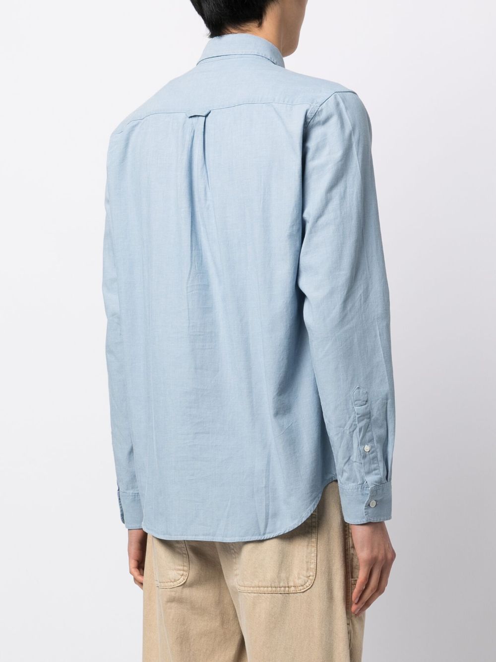 Maison-Kitsune Shirts Men Maison Kitsuné embroidered-logo Cotton Shirt Blue