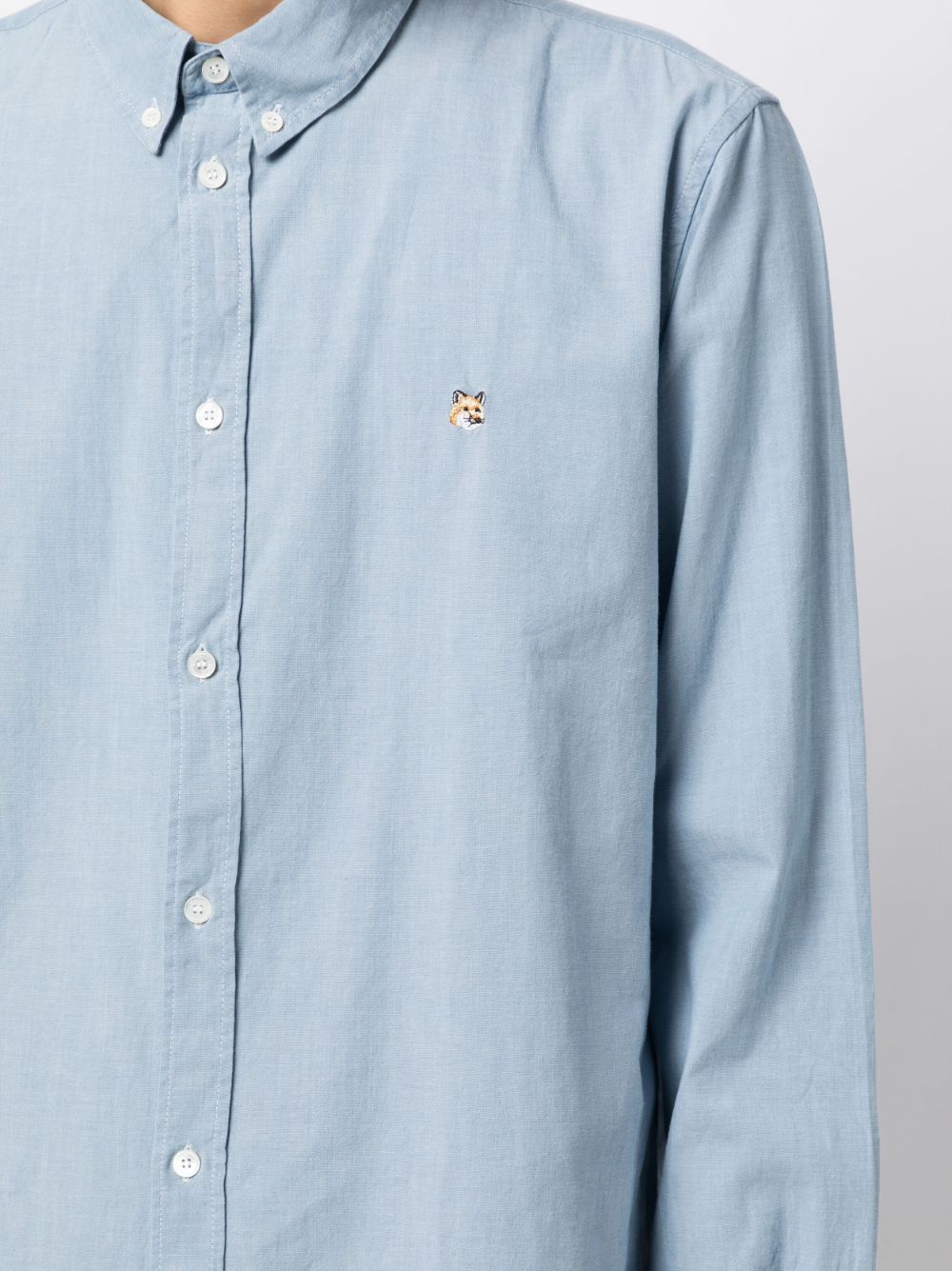 Maison-Kitsune Shirts Men Maison Kitsuné embroidered-logo Cotton Shirt Blue