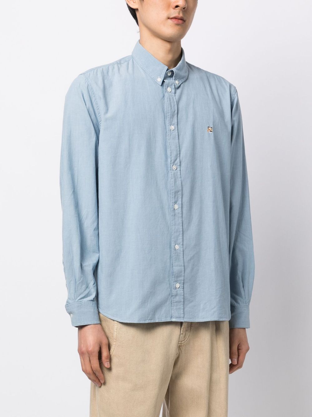 Maison-Kitsune Shirts Men Maison Kitsuné embroidered-logo Cotton Shirt Blue