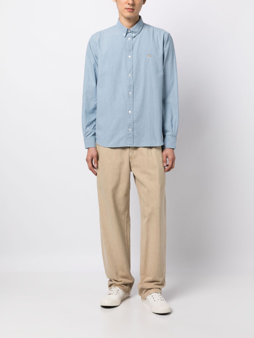 Maison-Kitsune Shirts Men Maison Kitsuné embroidered-logo Cotton Shirt Blue