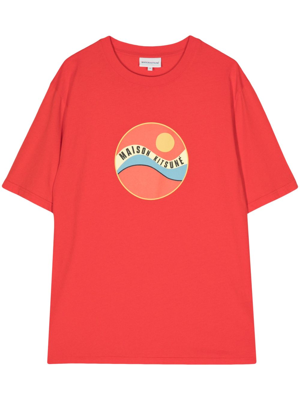 Men T-Shirts Maison-Kitsune Maison Kitsuné Pop Wave-print Cotton T-shirt Red