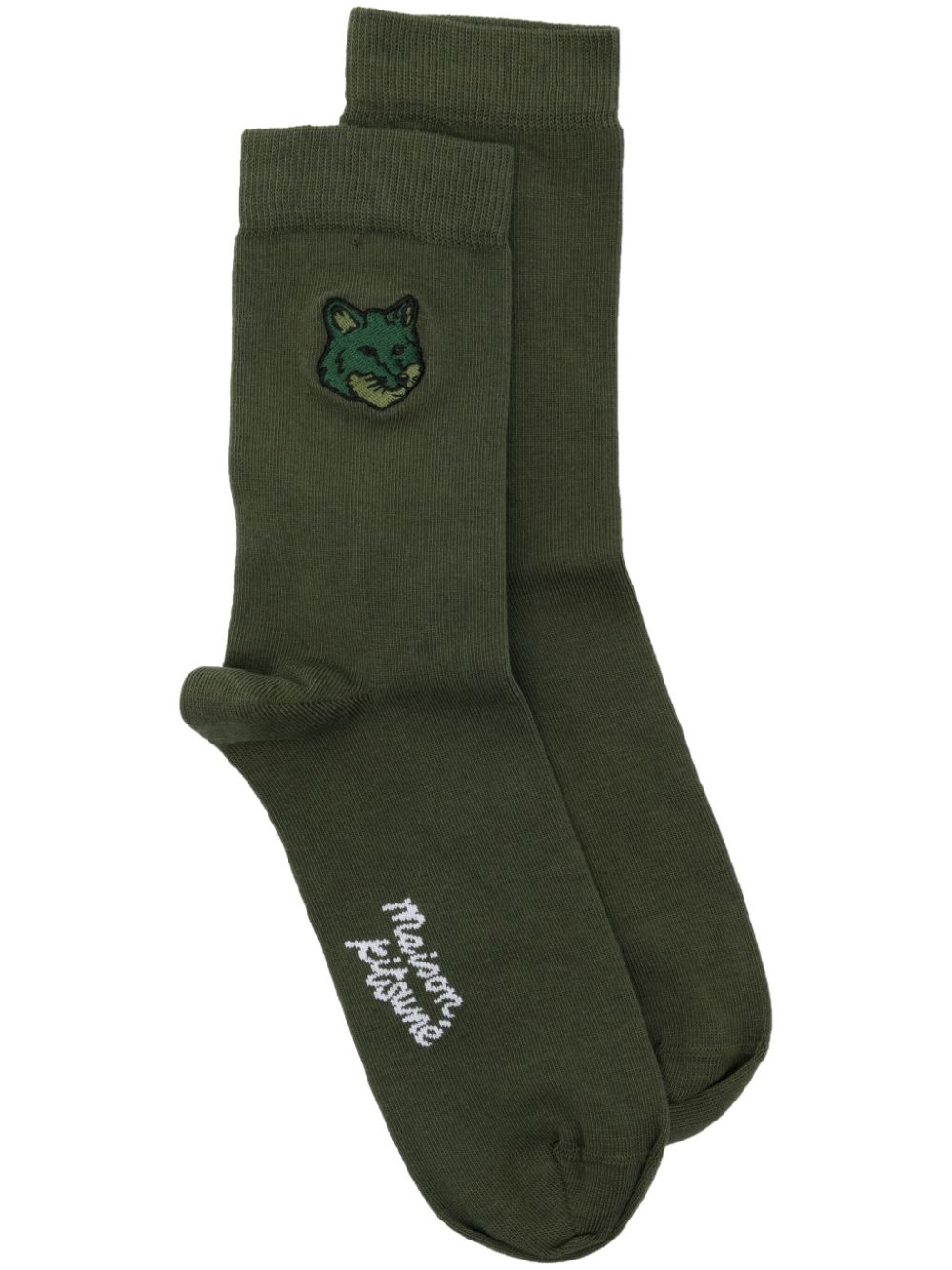 Maison Kitsuné Bold Fox Head Socks Green Maison-Kitsune Men Socks
